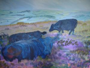 Step 3 of New Painting on the way  Cows lying down on Dartmoor